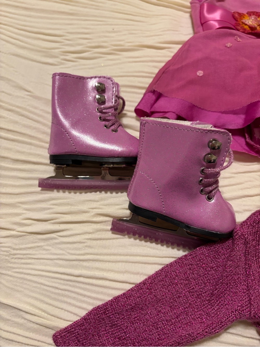 American Girl Retired Ice Skating Outfit Pink Dress Skates Sweater Mia - Picture 3 of 4